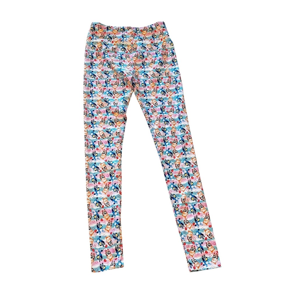 Charlies Project Bluey Bingo Girls Leggings Size 12 Pink Blue Hearts NWT